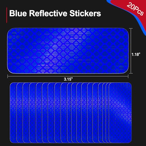 PHIXBEAR 20 Pcs Super Reflection Reflective Stickers, Blue, Safety Reflective Tape for Car, Bike, Mailbox, Helmet, Outdoor, Waterproof, 3.15" X 1.18" - color: Blue