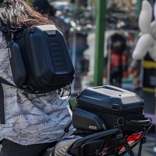 HUNTVP Expandable Motorcycle Tail Bag Motorcycle Bags 12L-18L Rear Seat Luggage Bag with Rain Cover and Helmet Bags Waterproof, Black