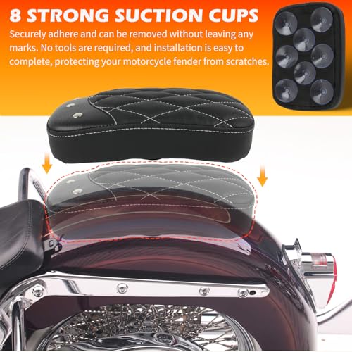 DREAMIZER Universal Black Motorcycle Solo Passenger Seat Rear Cushion 8 Suction Cups Compatible with Harley Davidson Sportster XL 883 1200 Forty Eight Dyna Chopper Bobber Custom (Black-rivet) - style: Rivet Black
