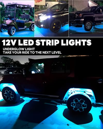 12V Led Light Strip Connectable 24Inch ICE Blue Led Strip Lights for Car Underglow Kit Golf Cart Motorcycle Boat Cabinet Waterproof Led Light Strip,4Pack - color: ICE BLUE Led Strip