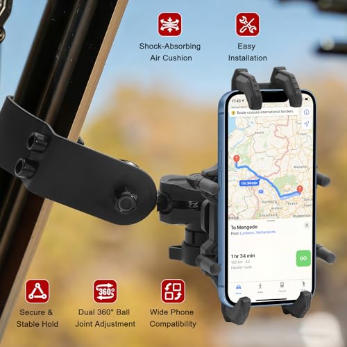 UTV Phone Mount for Pro-Fit Cage, Aluminum Alloy 8-Claw Holder for Groove Rods, 360° Adjustable SXS Mount for Defender Ranger General Uforce for 4.9" to 6.9" Cellphone - size: Fits Pro-Fit Cage