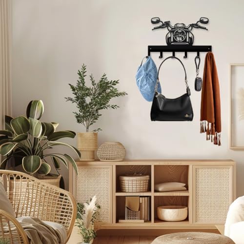 MAYJOYDIY Motorcycle Metal Key Hook Racing Scooter Coat Rack Wall Mounted 15.7×9.8inch Art Wall Decor Key Holder Organizer Rack with 6 Hooks for Gift Coats Hats Towels Bags Hanging - style: Motorcycle Head