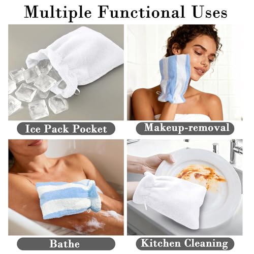 VOOVA & MOVAS 6-Pack Bath Mitts for Shower, 8.3x6.3 Inch 100% Cotton Soft Absorbent Wash Cloths with Hanging Loop, European Style Bath Mitt for Body & Spa, Blue Stripe & White - color: Blue Stripe&white