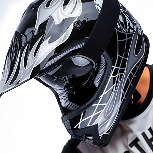 SLMOTO Dot Youth and Kids Motocross Offroad Street Helmet Motorcycle Helmet Dirt Bike Motocross ATV Helmet+Goggles+Gloves Black Skull Design,Small - color: Black Skull, size: Small