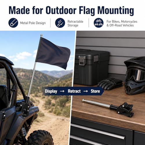 Bike Flag Pole, 2pcs Adjustable Motorcycle Flag Mounts Retractable Stainless Steel Motorcycle Flagpole, Holder for Mountain Road Bicycle Accessories (Extendable up to 52'')