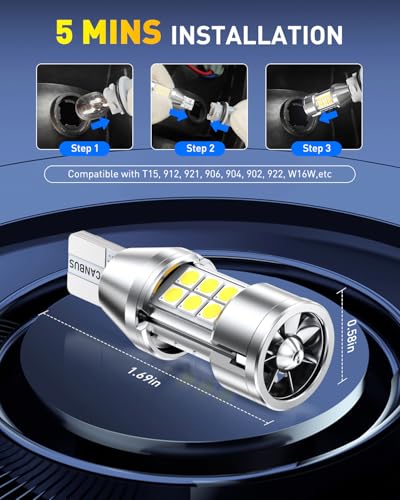 AUXITO 912 921 LED Reverse Light Bulbs, 800% Ultra Bright T15 W16W 906 904 LED Backup Lights with 3030-Chipsets, CANBUS Ready Plug and Play with Cooling Fan for Back Up Reverse Tail Light, Pack of 2 - color: White, size: 921/912