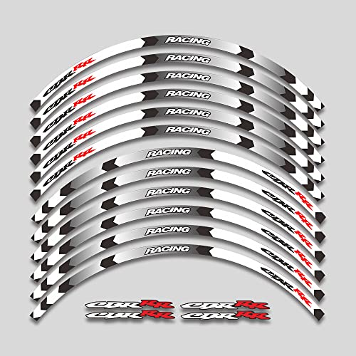 Motorcycle Rim Stripes Decals Wheel Sticker Reflective Tape for Honda CBR RR (CBR RR A White 12pcs) - size: CBR RR A white 12pcs
