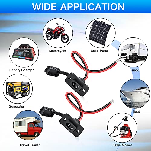 SAE Connector, ELECTOP Rectangular SAE Power Socket Sidewall Port, Weatherproof SAE Quick Connect Solar Panel Flush Mount Plug Outlet, 12AWG SAE Cable for Solar Generator Battery Charger (2 Pack) - size: 1.1FT