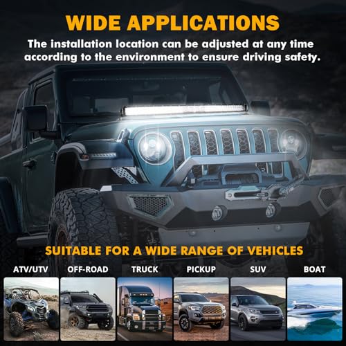 Auxbeam 42 Inch 360W LED Light Bar, 5D Pro Series Dual Row Spot Flood Combo Off Road Lights, 44000LM Driving Off Road Lights with 10FT Wiring Harness Kit for Jeep SUV UTV ATV Pickup Truck - size: 42" 360W