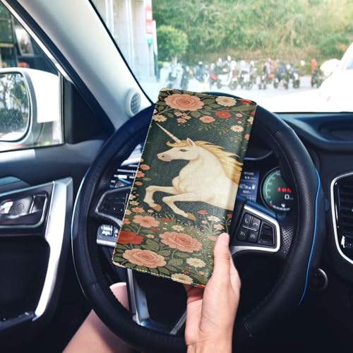 GuoChe Pu Leather Registration and Insurance Card Holder Men Women Document Wallet for any Car, Truck, Motorcycle, Trailer or Boat Fantasy Creature Medieval Art - color: 31