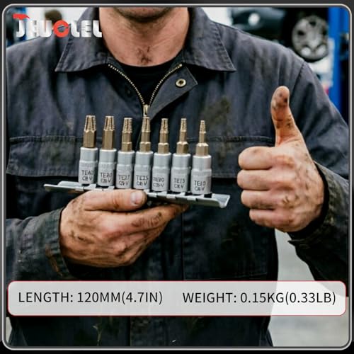 7PCS Torx Star 6 Point 1/4-Inch Impact Drive Socket Kit, Broken Bolt Extractor with T10 T15 T20 T25 T27 T30 T40 - Damaged & Stripped & Fastener Screw Remover Tool Set