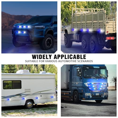 WINECO 8PCS LED Strobe Lights 12V Sync Feature Blue White 12LED Emergency Hazard Warning Lights with Strobe Controller for Trucks Vehicles ATV RV Cars Van - color: BLUE WHITE