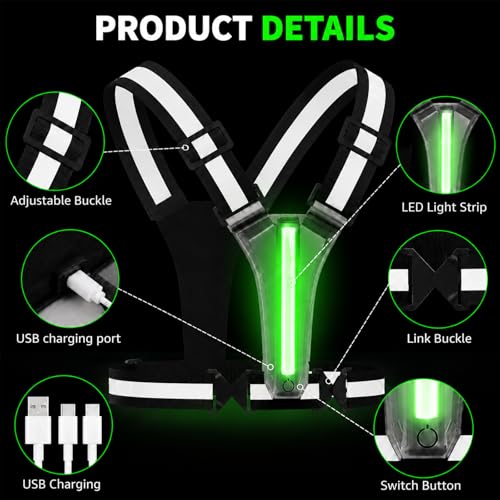 LED Reflective Vest Running Gear, 5 Colors Light Up Safety Vest | Rechargeable High Visibility Running Vest, Adjustable for Men Women. Ideal for Night Running, Walking, Cycling & Jogging. - color: Black