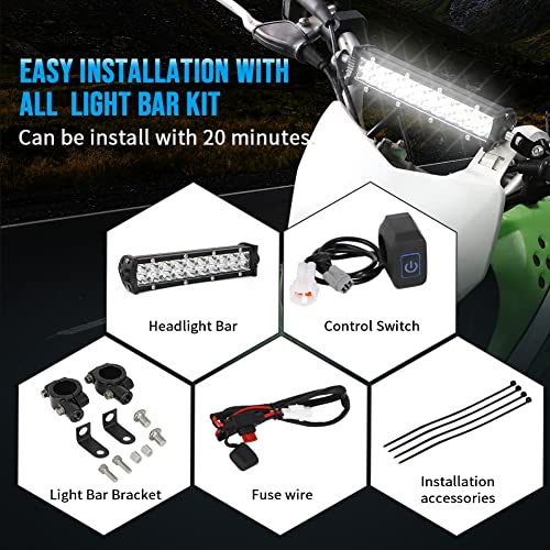 Off Road Light Bar, Universal 60W Motocross Light Bar Kit with Mounting Brackets and Switch for CRF250F CRF110 TTR110 YZF450 Fits Most Motorcycle 7/8" Handlebars - size: Light Bar Kit with Switch
