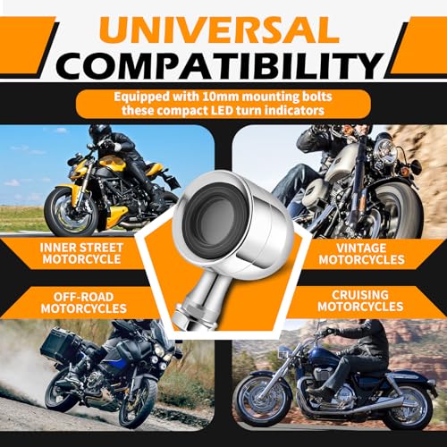 DREAMIZER Motorcycle Led Turn Signal Lights 2pcs,Bullet Blinker Motorcycle Front Rear Brake Light Universal Compatible with Harley Honda Suzuki Triumph Yamaha Bobber Cafe Racer Chopper - color: A-Rear/Chrome shell + yellow-red light