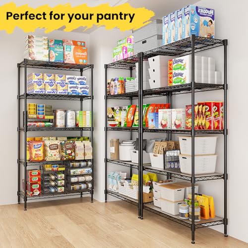 72" H Storage Shelves 5 Tier Wire Shelving with Shelf Liners, Adjustable Metal Garage Shelving, 1325LBS Heavy Duty Commercial Storage Rack for Pantry Kitchen, 35" W x 16" D x 72" H, Black - size: 35" W x 16" D x 72" H-5 Tier
