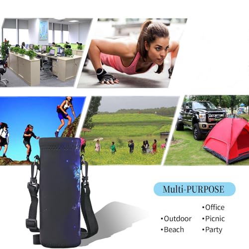 RICHEN Neoprene Water Bottle Carrier Bag with Adjustable Shoulder Strap,Insulated Water Bottle Cover for Stainless Steel/Glass/Plastic Bottles - color: Blue Butterflies, size: 750ml