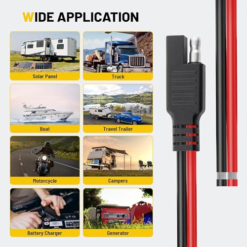 Oyviny 8PCS 12AWG SAE Connector Cable 1 Feet 2 Pin SAE Single Plug Quick Connector Disconnect Power Extension Cable Solar Panel Battery Wire 33CM for Motorcycles, Vehicle, Tractors Solar Panel