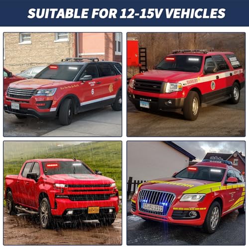 4X 6.1 inch Emergency Strobe Lights Red/White 24 LED Waterproof Hazard Warning Flashing Safety Dash Front/Rear/Side Windshield Lights for Volunteer Firefighter Vehicles POV Trucks - color: Red/White
