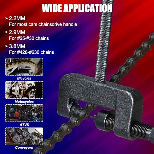 NYXOVA 20pc Chain Breaker Tool Kit with C Frame 3 Anvils 5 Break Tips, Motorcycle Chain Breaker Set, Chain Removal Tool, Chain Cutter and Riveter with Case for ATV, Bicycle, Cam and 25 to 630 Chains