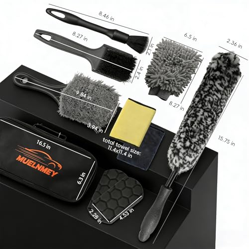 10PCS Car Wheel Cleaning Kit – Metal-Free Rim & Tire Brush Set with Wool Brush, Microfiber Cloths, Wax Pads & Storage Bag, Scratch-Free Detailing Tools for Cars Trucks SUVs RVs - size: 10PCS