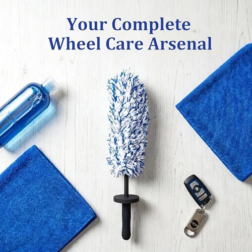 2026 Upgraded Long Handle Wheel Brush, Microfiber Non-Scratch Car Detailing Tool, Soft Bristle Deep Cleaning for Rims, Tires & Wheel Wells, Ergonomic Grip for Easy Wash (1 Pcs, Medium size)