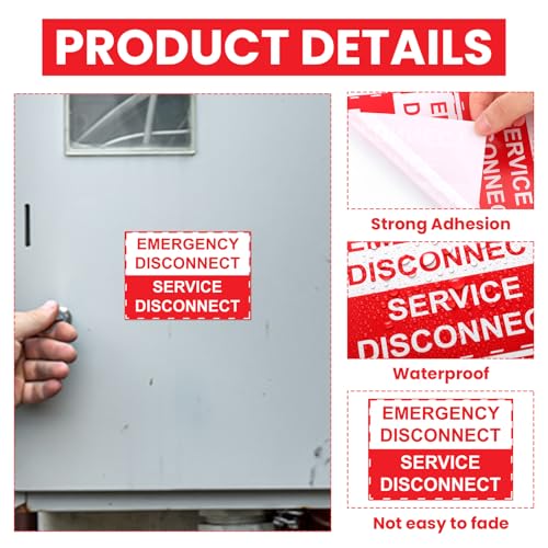 LEIFIDE 50 Pack NEC Compliant Emergency Disconnect Sticker 5"x 3.5" Emergency Disconnect Service Warning Sticker Shut Off Sign UV-Resistant Electric Panel Labels Vinyl Waterproof for Indoor Outdoor