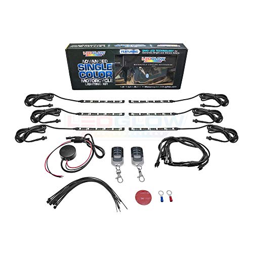 LEDGlow 6pc Advanced Green LED Motorcycle Accent Neon Underglow Lighting Kit - 4 Patterns - 4 Brightness Levels - 6" Flexible Light Strips - Includes Waterproof Control Box & 2 Wireless Remotes