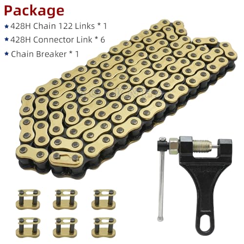428H Drive Chain 122 Link with 6pcs Connecting Master Link Compatible with TW200 TTR125 TTR125L TTR125E TTR125LE Motorcycle ATV Dirt Bike Seamless Small Tub with Chain Breaker - size: 122 Link