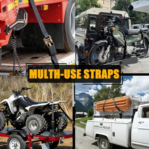 4-Pack Ratchet Straps, 15 Feet -1800 lb Break Strength Heavy Duty Ratchet Straps Retracting Tie Down Straps Set for Truck, Motorcycle, ATV, UTV, Cargo Trailer