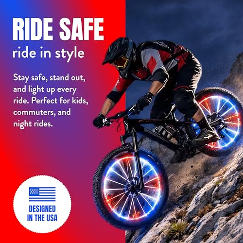 Activ Life 2-Tire Pack LED Bike Wheel Lights with Batteries Included, Get 100% Brighter and Visible from All Angles for Ultimate Safety and Style - color: Patriotic