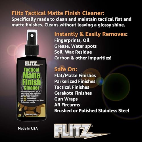 Flitz Tactical Matte Finish Cleaner - 7.6oz Bottle of USA-Made Gun Cleaner Spray to Remove Fingerprints, Oil, & Other Grime - Fast-Drying Cleaning Solution for Gun Wraps & More (3 Pack) - size: 7.6 Fl Oz (Pack of 3)