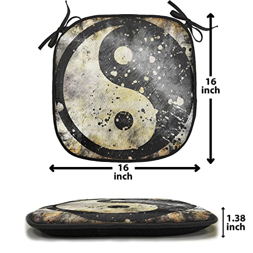 Lunarable Ying Yang Chair Cushion Pad, Grunge Style Paint Splash Effect Industrial Design Eastern Duality, Seat Padding for Kitchen & Patio with Anti-Slip Backing, 16"x16", Black Beige - color: Black Beige, size: Pack of 1