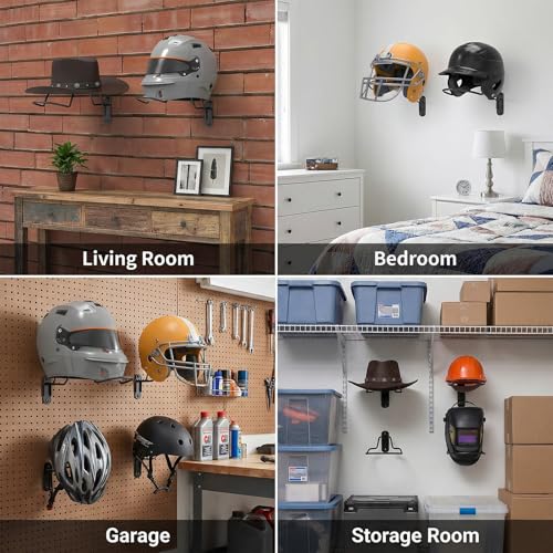 4 Pack Wall Mounted Helmet Rack, Storage Display Rack Helmet Holder Hook Heavy-Duty Metal Racks with Screws for Equestrian Motorcycle Baseball Hockey Rugby Helmets