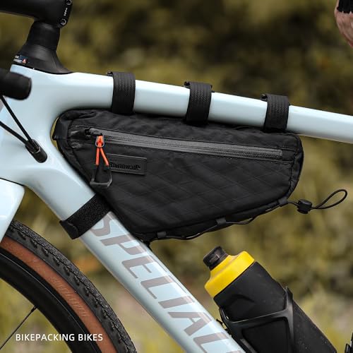 Rhinowalk Bike Triangle Frame Bag 1.7L, Waterproof Tool & Gear Bag with YKK Zippers, Cable Port & Pump Holder, Slim Fit – Black - color: Full Black,1.7L