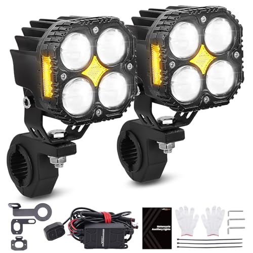 maXpeedingrods 2X LED Motorcycle Auxiliary Driving Lights 120W, 20000LM Motorcycle Fog Lights with High Low Beam Turn Signal, IP67 Waterproof with Wiring Harness for Night Riding Off-Road SUV UTV ATV - size: 3inch