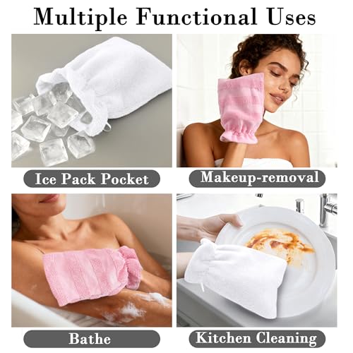 VOOVA & MOVAS 6-Pack Wash Mitts for Body, 100% Cotton Soft Absorbent Wash Cloths with Hanging Loop, 8.3x6.3 Inch European Style Wash Gloves for Shower & Spa, Jacquard Pink Stripe & White - color: Jacquard Pink Stripe & White