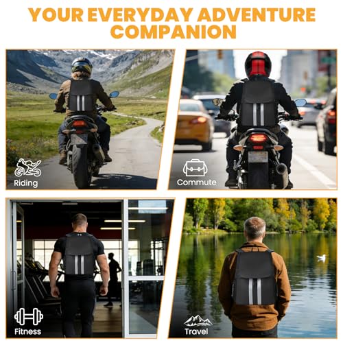 Motorcycle Backpack with Side Pockets,Waterproof Helmet Backpack,Reflective Large Capacity for Men & Women Commuting - color: Aterrimus
