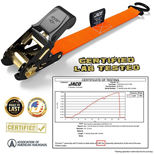 JACO Ratchet Tie Down Straps - 1 inch x 15 ft (Pack of 4) | 1,823 lbs (Orange) - color: Orange