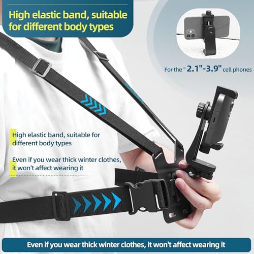 Mobile Phone Chest Mount Harness Strap Cell Phone Holder Mount for Video Recording Bike/Kayak/Fishing/Skateboard POV/VLOG for iPhone/Samsung for GoPro Hero 11 10 9 8/Insta360/DJI Action Camera, Black