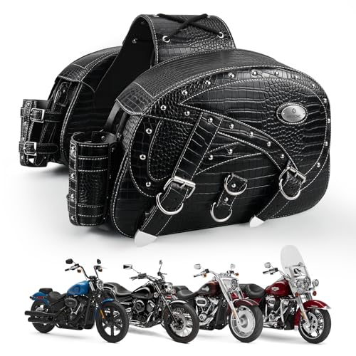 NICECNC Motorcycle Saddlebags Leather, 35L Large Capacity Throw Over Saddle Bags Motorcycle Side Luggage Bags with Cup Holders, Compatible with Sportster Softail Dyna Shadow Road King, 2PCS - size: 35L-Black