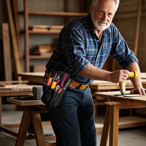 Small Tool Pouch with Belt Clip, Tool Pouch Holder,Multi Pocket Holster Organizer for Electrician Construction Maintenance,Durable Lightweight - color: Red
