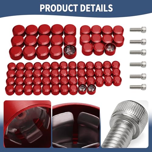 Motorcycle Bolt Covers Engine Bolt Toppers Caps Kit Fit for Harley 2007-2016 Touring Road Glide Street Glide Road King Electra Glide FLT FLH (Red) - color: Red