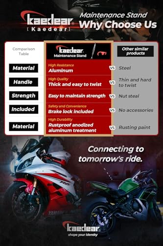 KAEDEAR Motorcycle Maintenance Stand with Brake Holder, Aluminum, Easy Wheel Rotation, Easy Turn, Ergonomic, For Chain Cleaning, Lubrication and Service, Grip Stand KDR-ST1 (Red) - color: Red