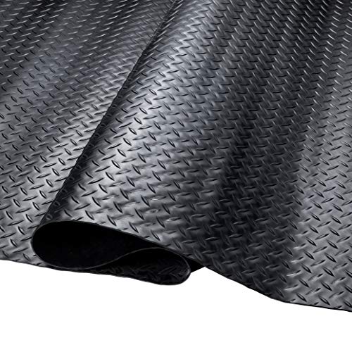 SEAL 4 x 20 FT Premium Garage Floor Mat, Solid 2.8mm Thick Lay-Flat Black Commercial Grade Heavy Duty Parking Mat for Golf Cart, Workbench, ATV, Water/Stain Resistant Runner (Embossed Diamond Plate) - size: 240"L x 48"W x 0.1"Th