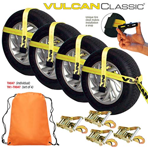 VULCAN Car Tie Down Kit - Adjustable Loop - Snap Hooks - Classic Yellow - Complete Kit Includes 4 Straps and 4 Ratchets - size: Classic Yellow
