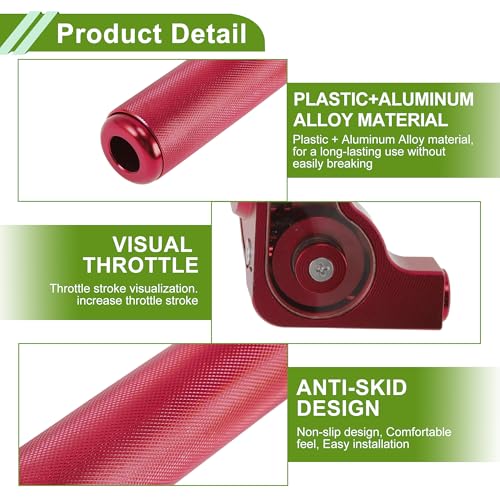22mm Throttle Grip with 1 Pc 120cm White Throttle Cable 1 Pair of Knobbed Red Handle Sleeves Plastic Aluminum Alloy Motorcycle Throttle Grip Black Red - color: Black + Red