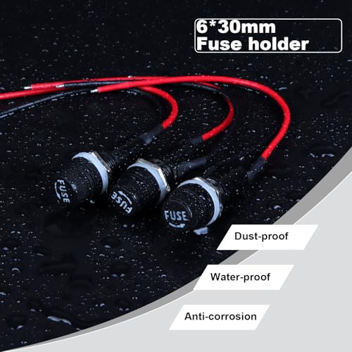 6pcs Panel Mounted Fuse Holder,with pre-Welded 18AWG Leads Measuring 6" Length,6 * 30mm 10A 250VAC / 15A 125VAC Equipped with 12pcs(6 * 10A+6 * 15A) Fast Blowing Glass Tube fuses - style: wired-6*30mm