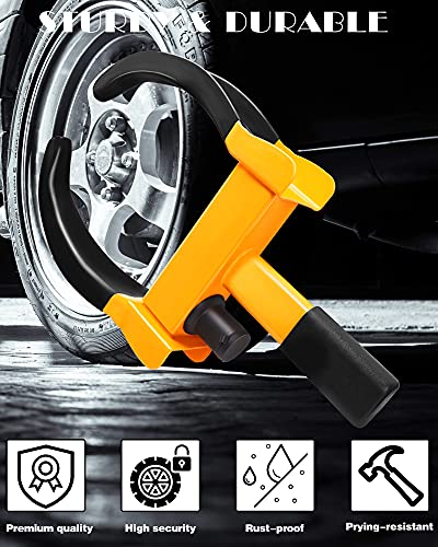 Tevlaphee Universal Wheel Lock Heavy Duty Security Trailer Wheel Lock Anti Theft Wheel Locks for Cars SUV Camper Motorcycle Trailer Great Deterrent Bright Color with 3 Keys (Red-Yellow) - color: Black-yellow