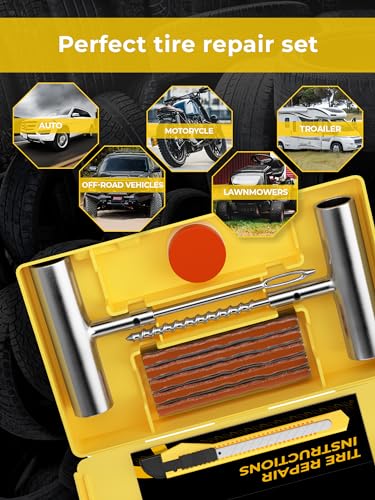 AUTOWN Tire Repair Kit with Plugs Fix Punctures & Plug Flats with Ease - Heavy Duty Flat Tire Puncture Repair Kit for Car, Motorcycle, ATV, UTV, RV, Trailer, Tractor, Jeep, Etc